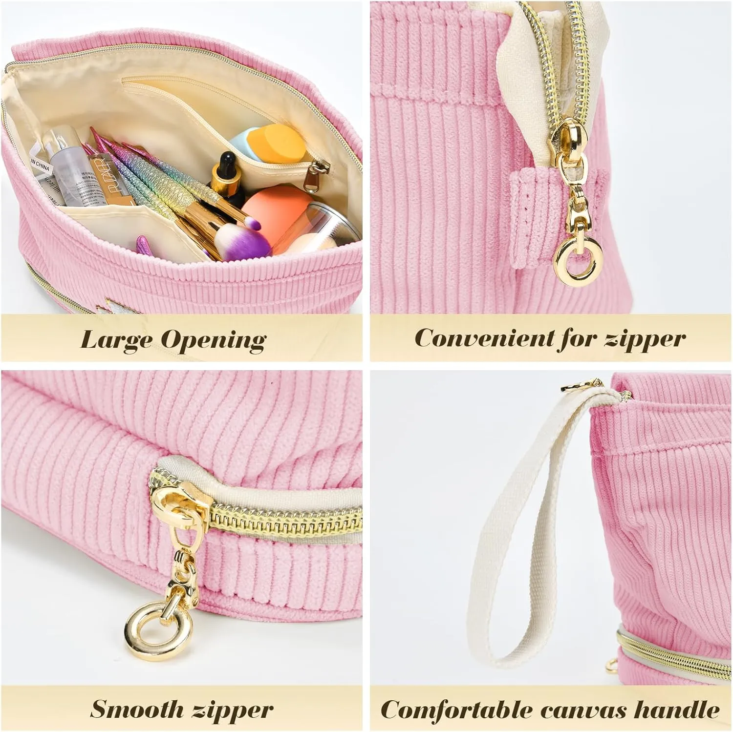 Initial Travel Makeup Bag for Women, Personalized Gift Large Double Layer Make Up Gift Cute Cosmetic Bag for Girl Makeup Pouch Wide-open Roomy Makeup Travel Bags Birthday Gifts for Her Pink - M