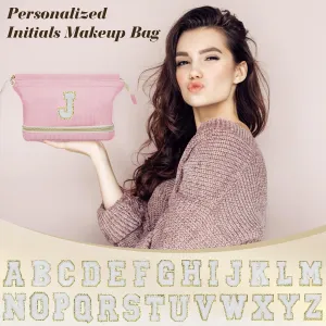 Initial Travel Makeup Bag for Women, Personalized Gift Large Double Layer Make Up Gift Cute Cosmetic Bag for Girl Makeup Pouch Wide-open Roomy Makeup Travel Bags Birthday Gifts for Her Pink - M