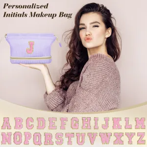 Initial Travel Makeup Bag for Women, Personalized Gift Large Double Layer Make Up Gift Cute Cosmetic Bag for Girl Makeup Pouch Wide-open Roomy Makeup Travel Bags Birthday Gifts for Her Purple - M