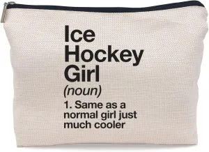 Inspirational Quotes Ice Hockey Definition Sports Ice Hockey Girl Makeup Bag Case Zipper Travel Toiletry，Ice Hockey Girl Makeup Bag Cosmetic Bag Gifts for Ice Hockey Player Women Girls