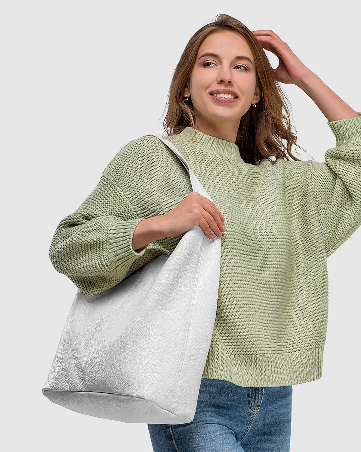 Italian Genuine Calf Leather Hobo Bag for Women with Zipper | Large Soft Slouchy Unlined Shoulder Handbag Tote Bucket Purse