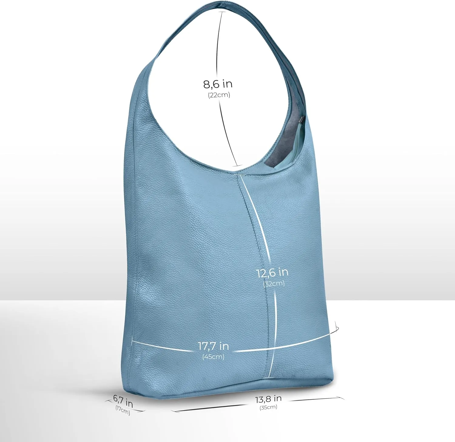 Italian Genuine Calf Leather Hobo Bag for Women with Zipper | Large Soft Slouchy Unlined Shoulder Handbag Tote Bucket Purse