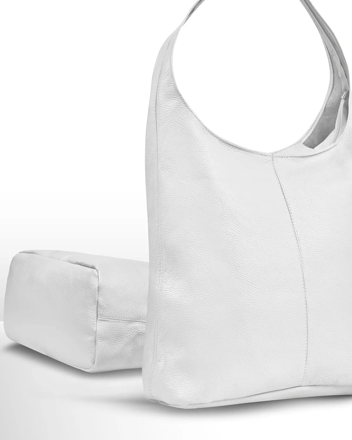 Italian Genuine Calf Leather Hobo Bag for Women with Zipper | Large Soft Slouchy Unlined Shoulder Handbag Tote Bucket Purse