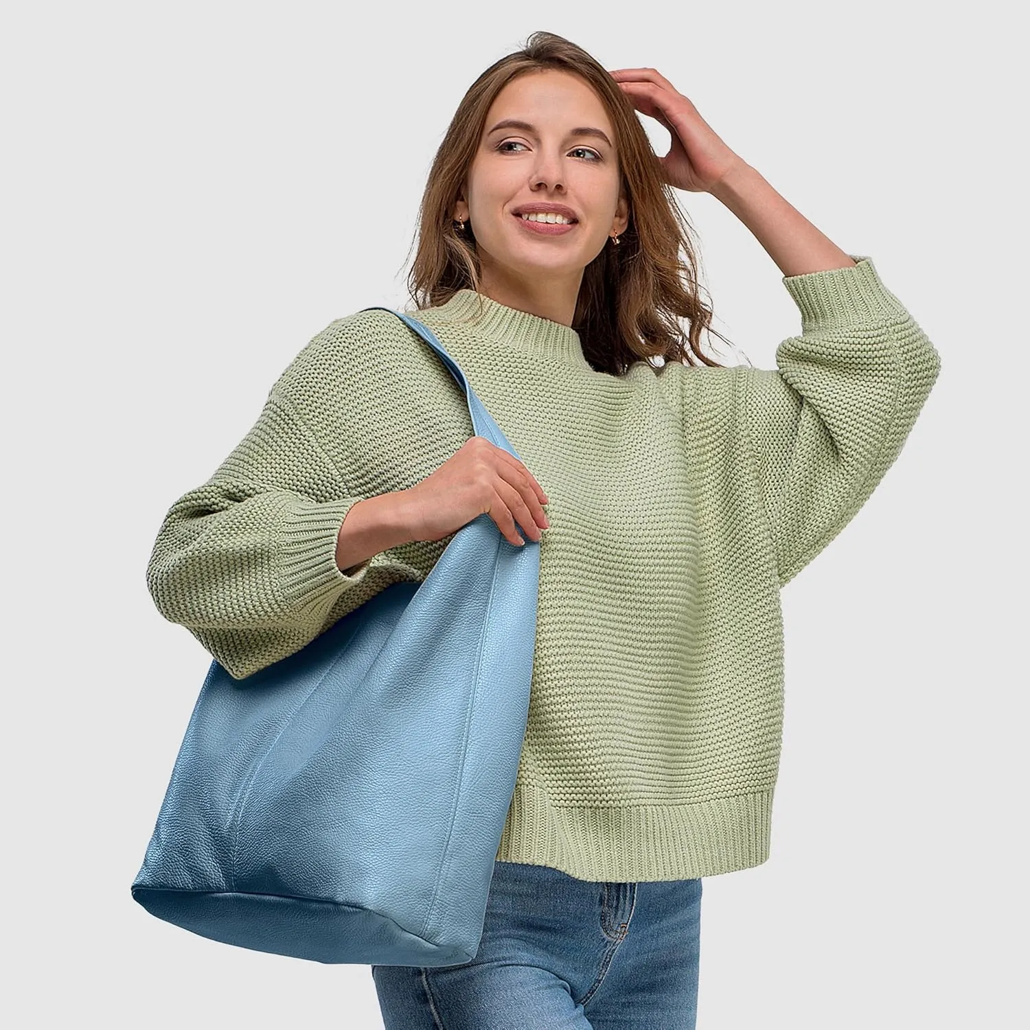 Italian Genuine Calf Leather Hobo Bag for Women with Zipper | Large Soft Slouchy Unlined Shoulder Handbag Tote Bucket Purse
