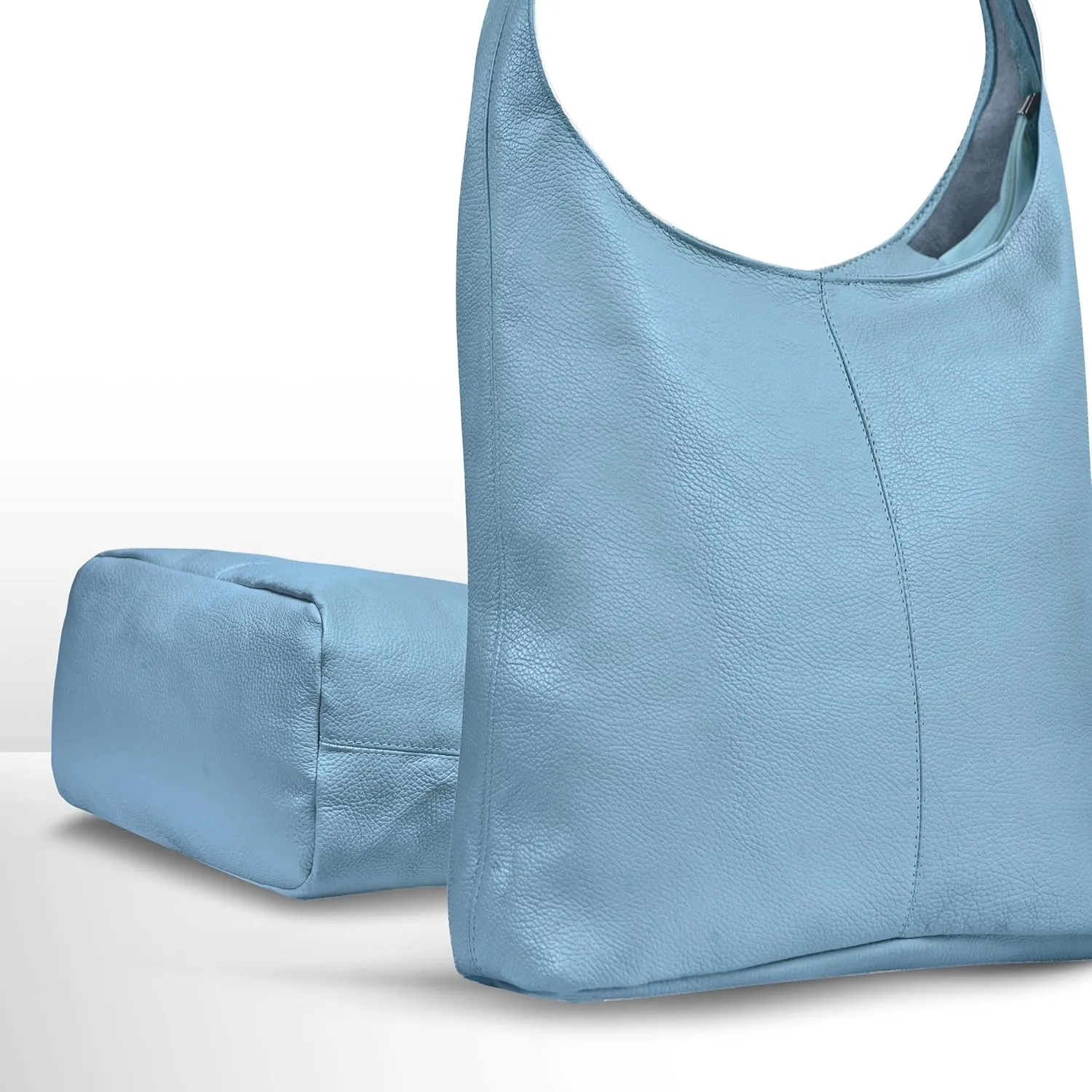 Italian Genuine Calf Leather Hobo Bag for Women with Zipper | Large Soft Slouchy Unlined Shoulder Handbag Tote Bucket Purse
