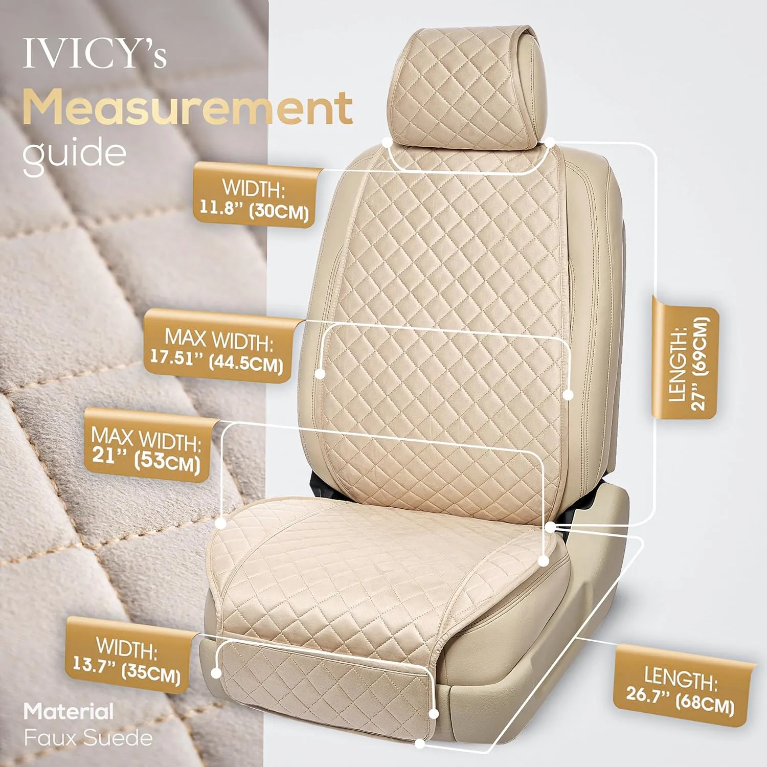 IVICY Suede Car Seat Cover for Cars - Non-Slip Soft & Breathable - Front Car Seat Protector Covers Universal Fits Most Automotive, Vans, SUVs, Trucks - 1 Unit - Beige