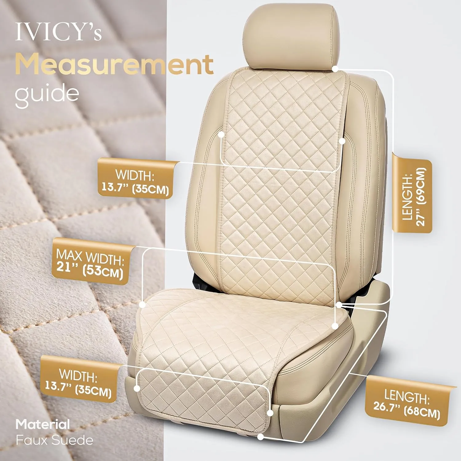IVICY Suede Car Seat Cover for Cars - Non-Slip Soft & Breathable - Front Car Seat Protector Covers Universal Fits Most Automotive, Vans, SUVs, Trucks - 1 Unit - Beige