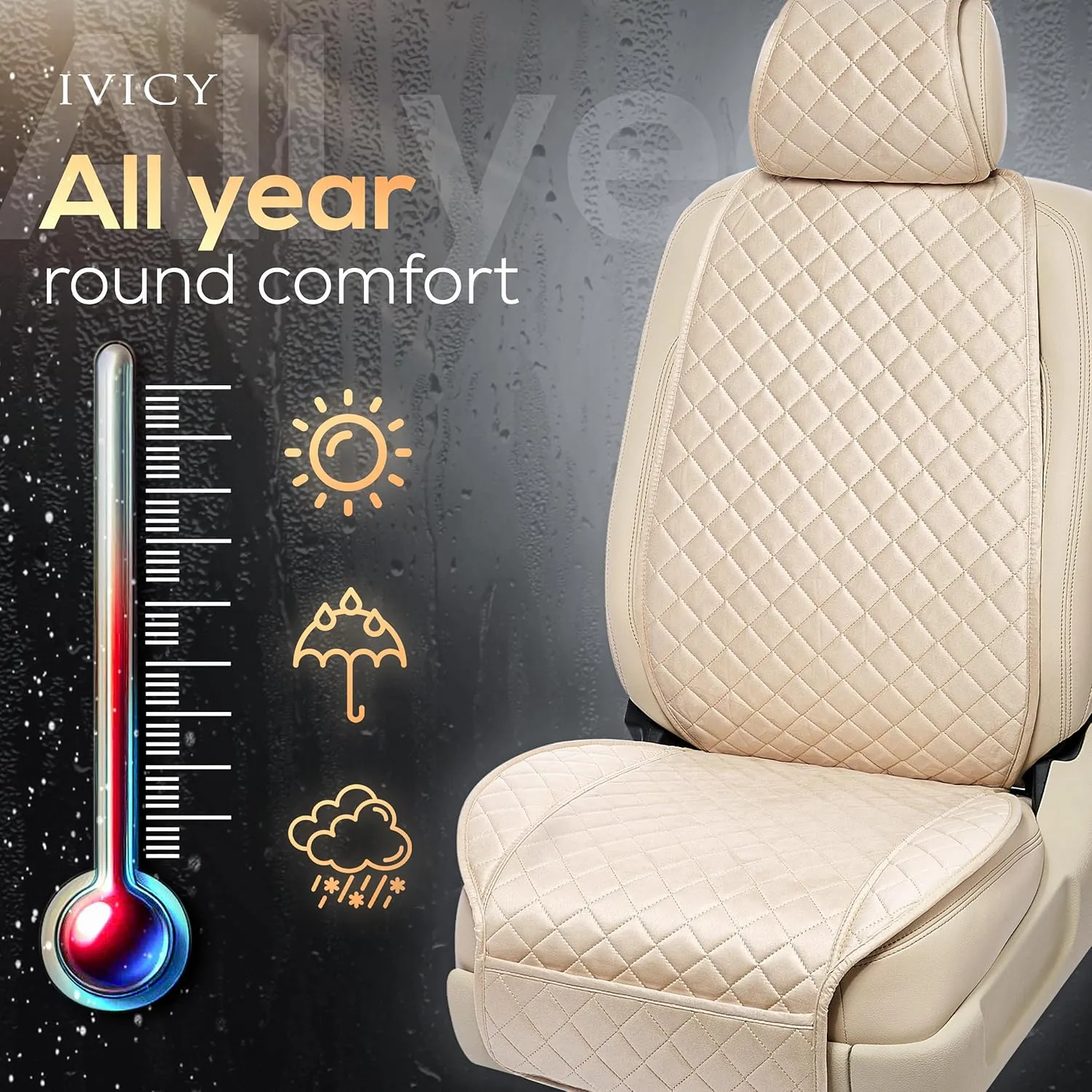 IVICY Suede Car Seat Cover for Cars - Non-Slip Soft & Breathable - Front Car Seat Protector Covers Universal Fits Most Automotive, Vans, SUVs, Trucks - 1 Unit - Beige