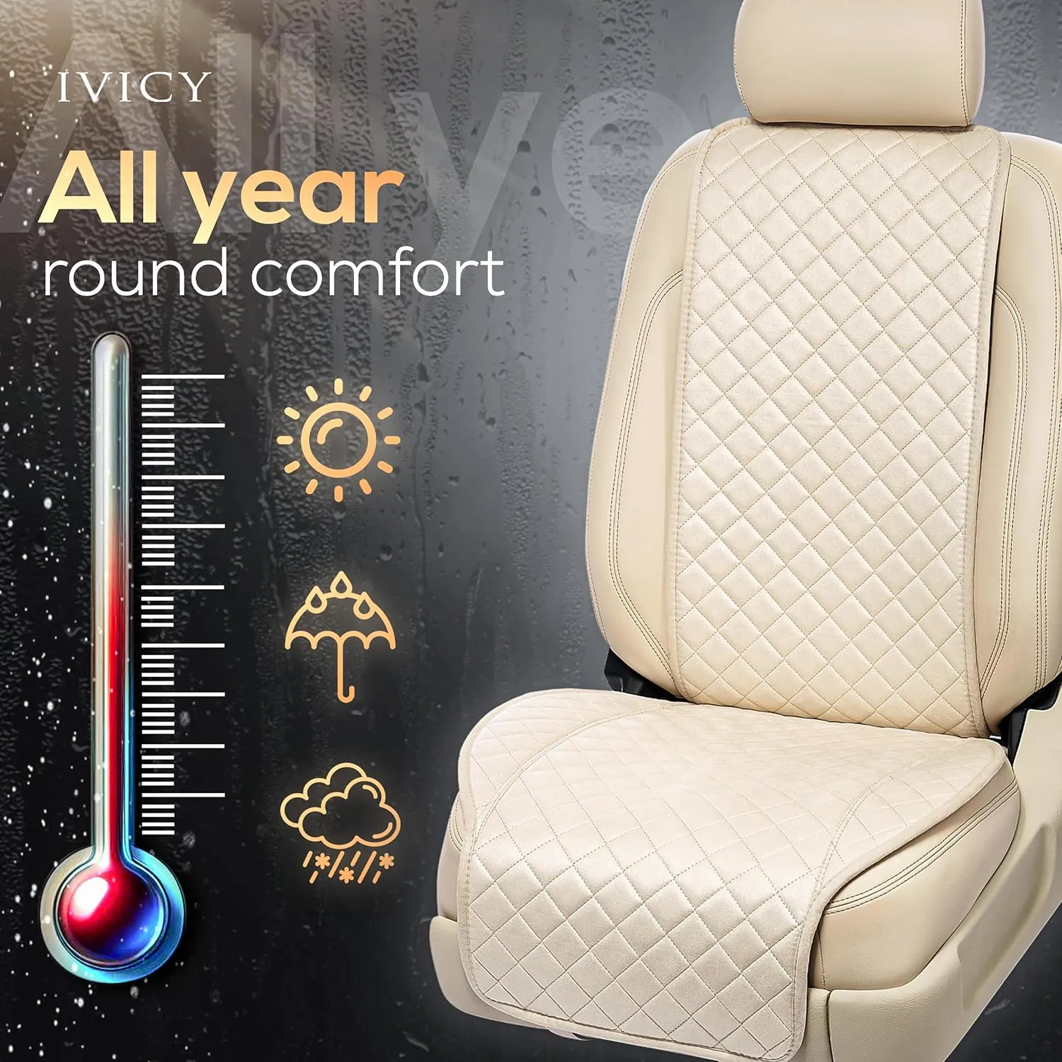 IVICY Suede Car Seat Cover for Cars - Non-Slip Soft & Breathable - Front Car Seat Protector Covers Universal Fits Most Automotive, Vans, SUVs, Trucks - 1 Unit - Beige