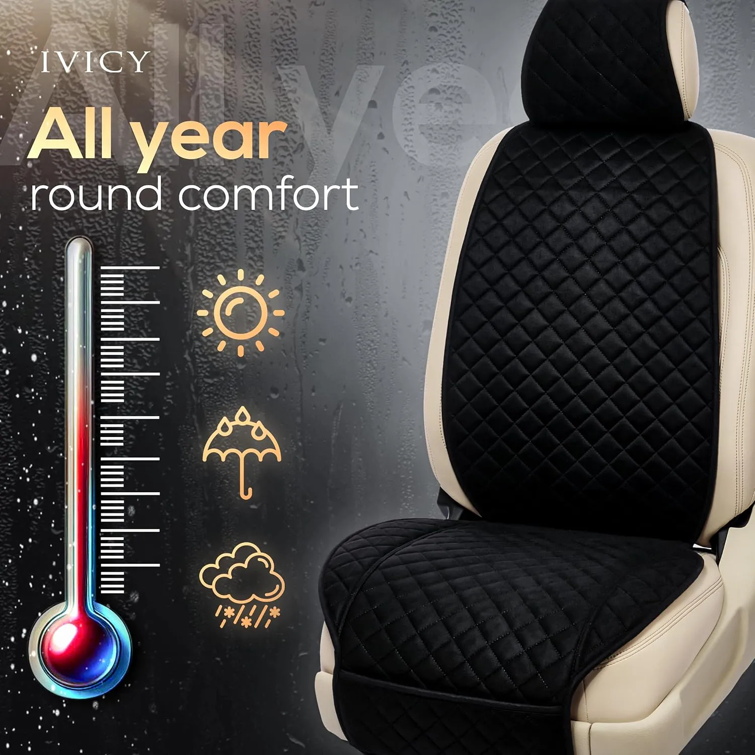 IVICY Suede Car Seat Cover for Cars - Non-Slip Soft & Breathable - Front Car Seat Protector Covers Universal Fits Most Automotive, Vans, SUVs, Trucks - 1 Unit - Black