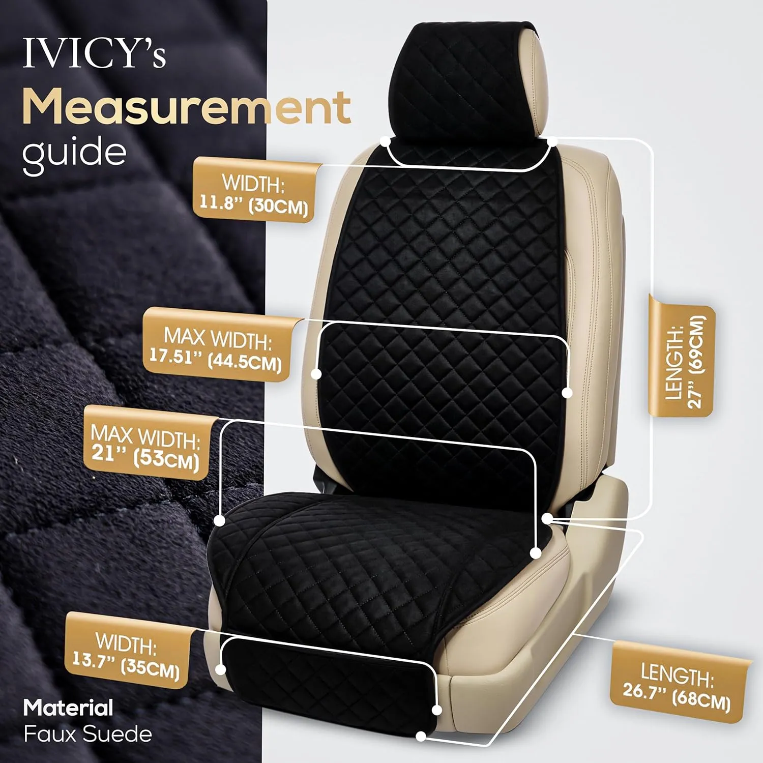 IVICY Suede Car Seat Cover for Cars - Non-Slip Soft & Breathable - Front Car Seat Protector Covers Universal Fits Most Automotive, Vans, SUVs, Trucks - 1 Unit - Black