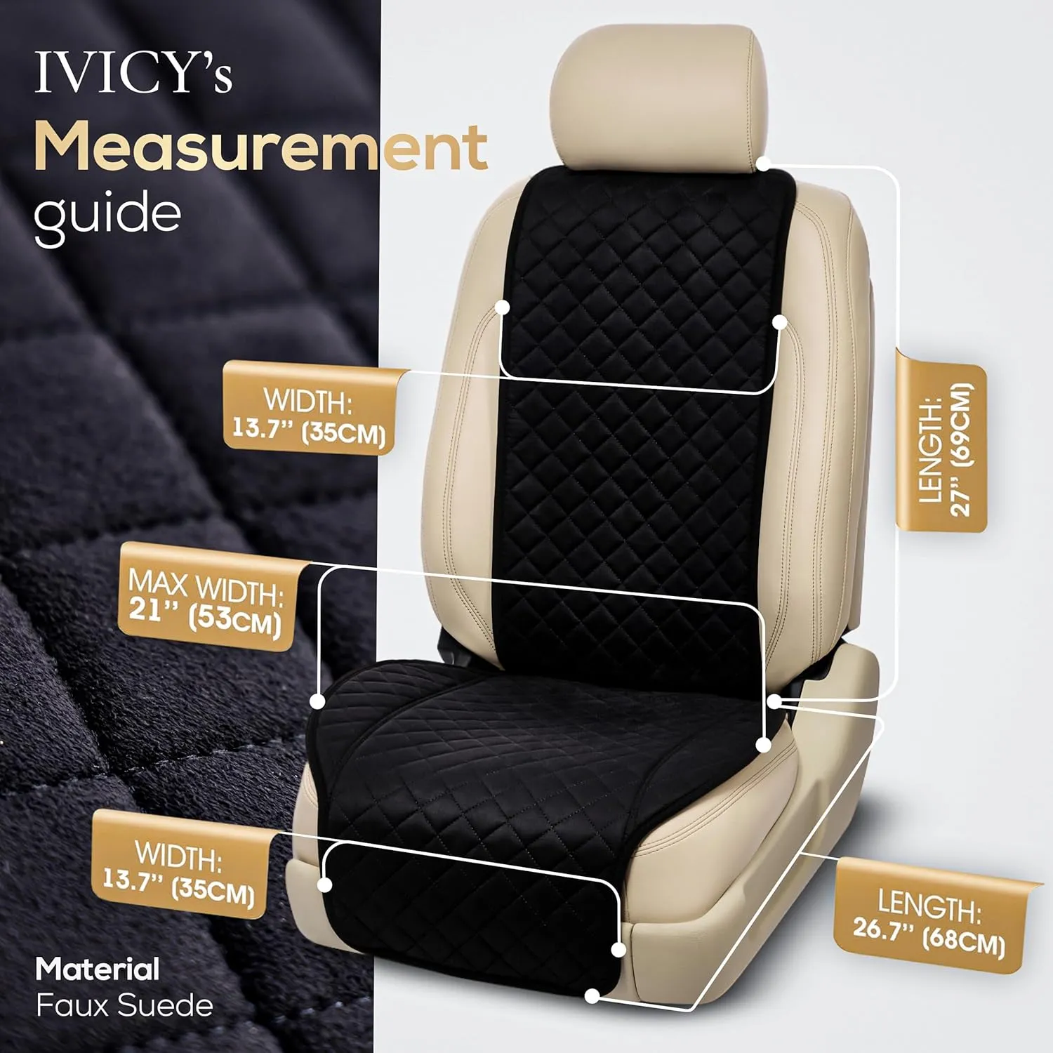 IVICY Suede Car Seat Cover for Cars - Non-Slip Soft & Breathable - Front Car Seat Protector Covers Universal Fits Most Automotive, Vans, SUVs, Trucks - 1 Unit - Black