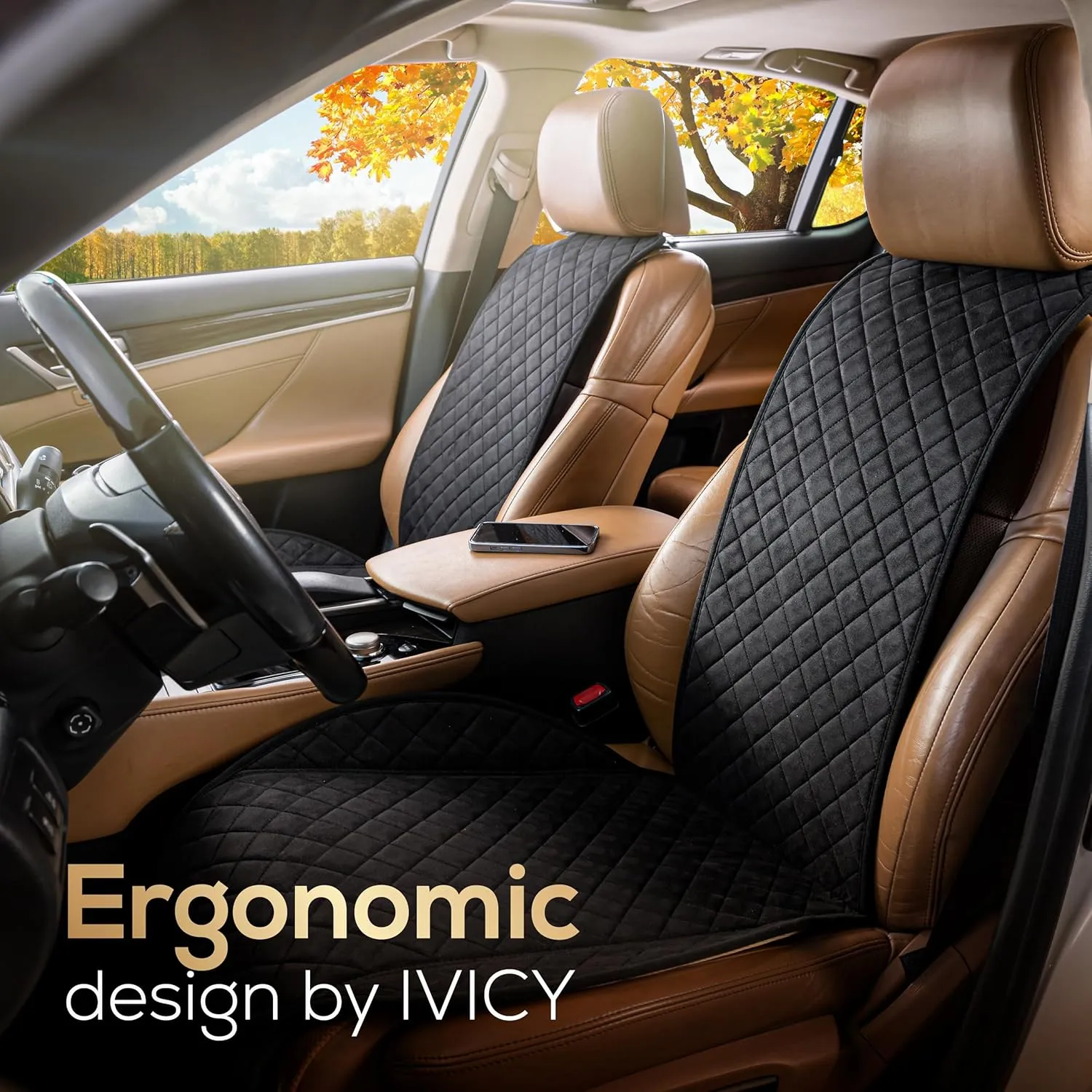 IVICY Suede Car Seat Cover for Cars - Non-Slip Soft & Breathable - Front Car Seat Protector Covers Universal Fits Most Automotive, Vans, SUVs, Trucks - 1 Unit - Black