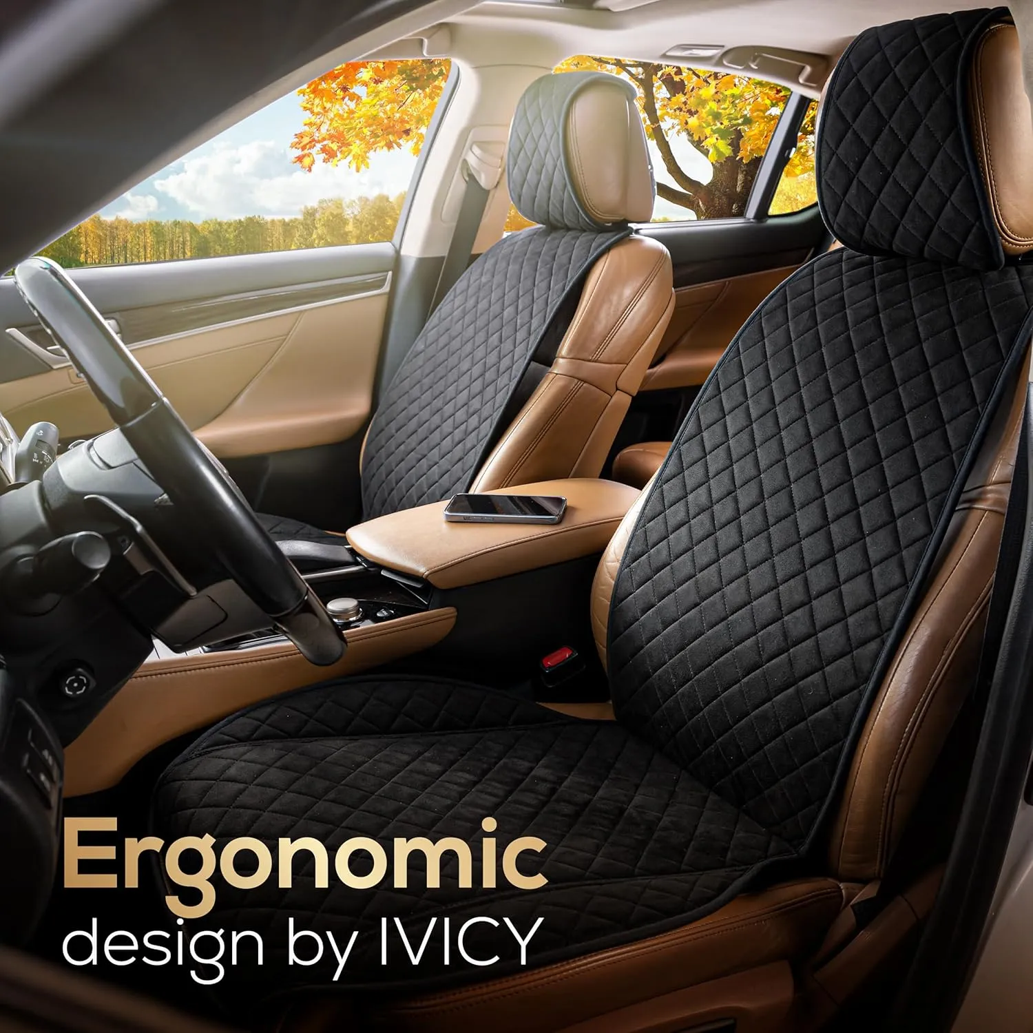 IVICY Suede Car Seat Cover for Cars - Non-Slip Soft & Breathable - Front Car Seat Protector Covers Universal Fits Most Automotive, Vans, SUVs, Trucks - 1 Unit - Black