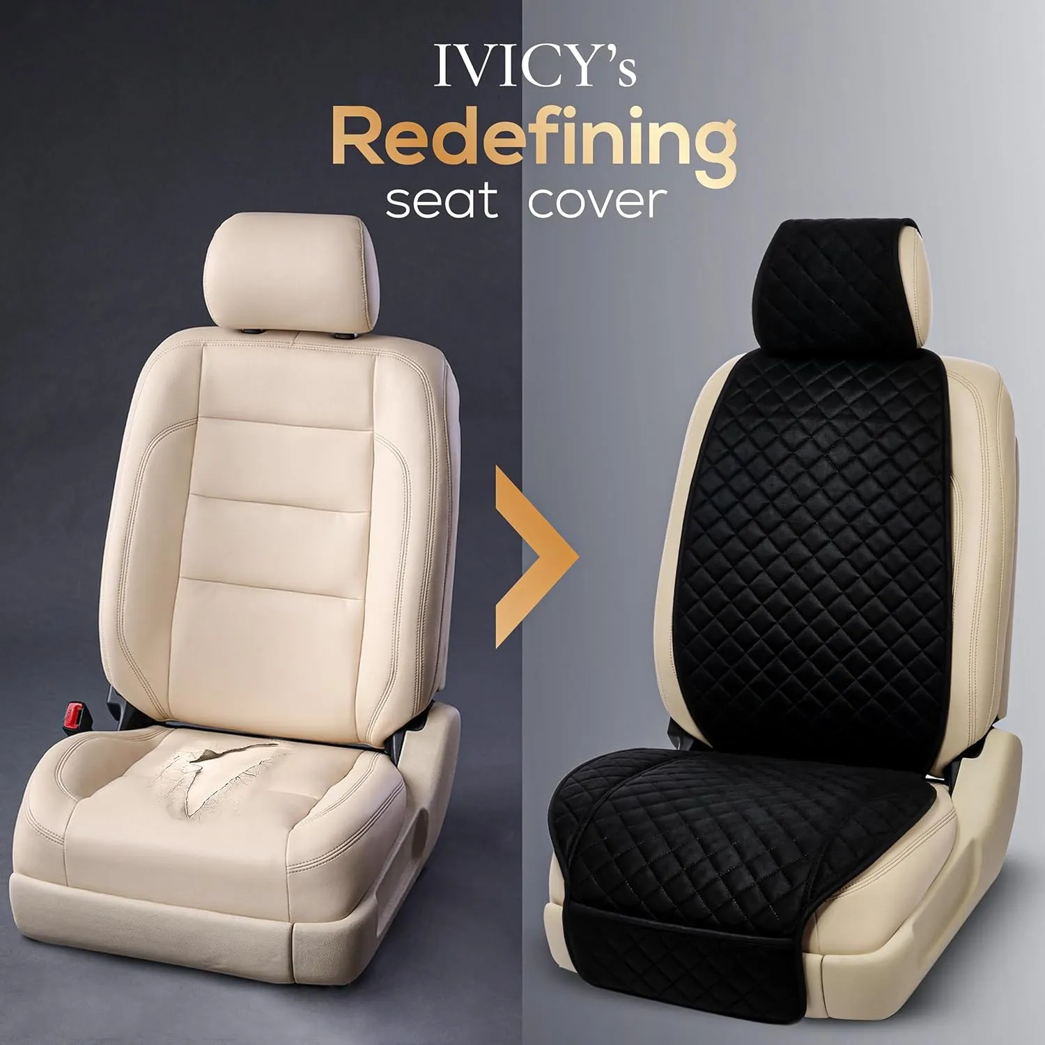 IVICY Suede Car Seat Cover for Cars - Non-Slip Soft & Breathable - Front Car Seat Protector Covers Universal Fits Most Automotive, Vans, SUVs, Trucks - 1 Unit - Black