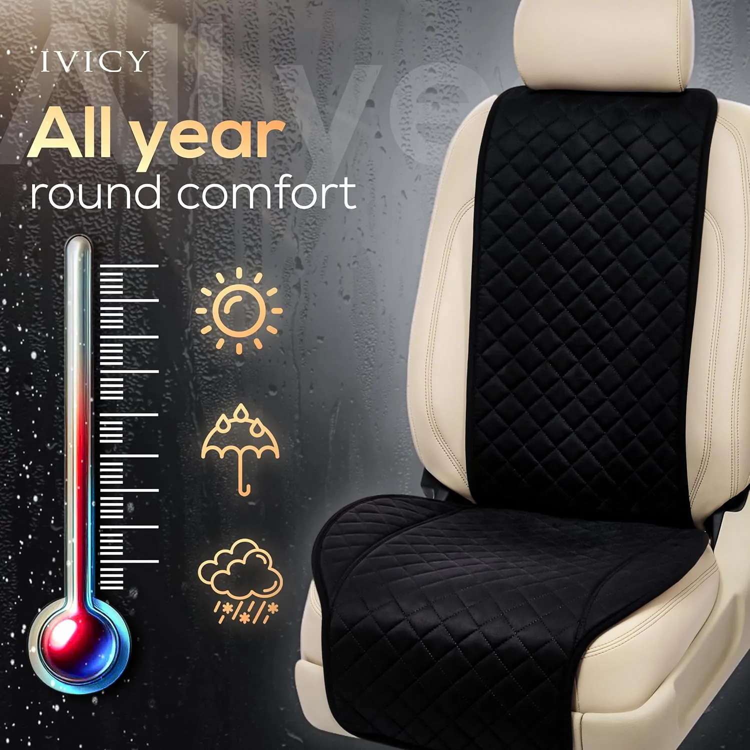 IVICY Suede Car Seat Cover for Cars - Non-Slip Soft & Breathable - Front Car Seat Protector Covers Universal Fits Most Automotive, Vans, SUVs, Trucks - 1 Unit - Black