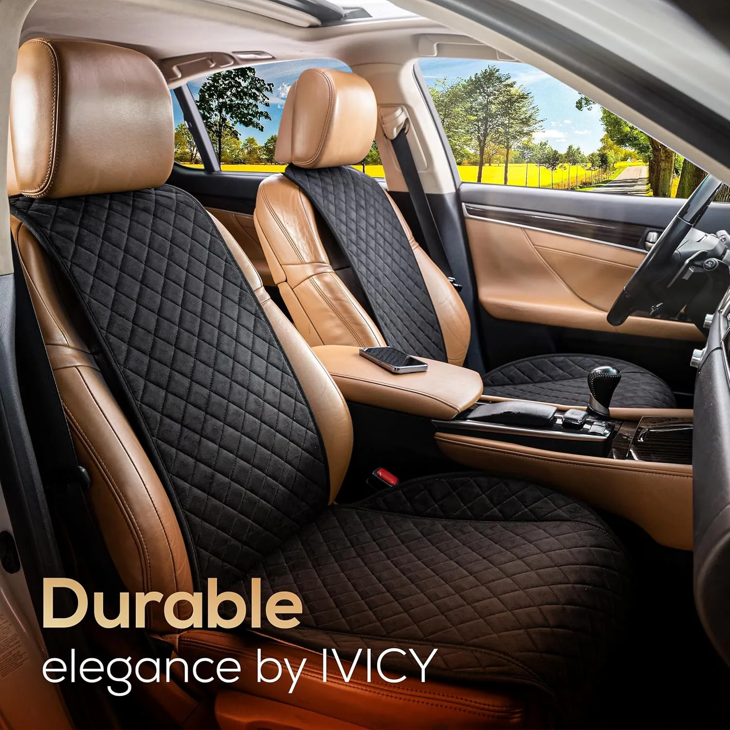 IVICY Suede Car Seat Cover for Cars - Non-Slip Soft & Breathable - Front Car Seat Protector Covers Universal Fits Most Automotive, Vans, SUVs, Trucks - 1 Unit - Black