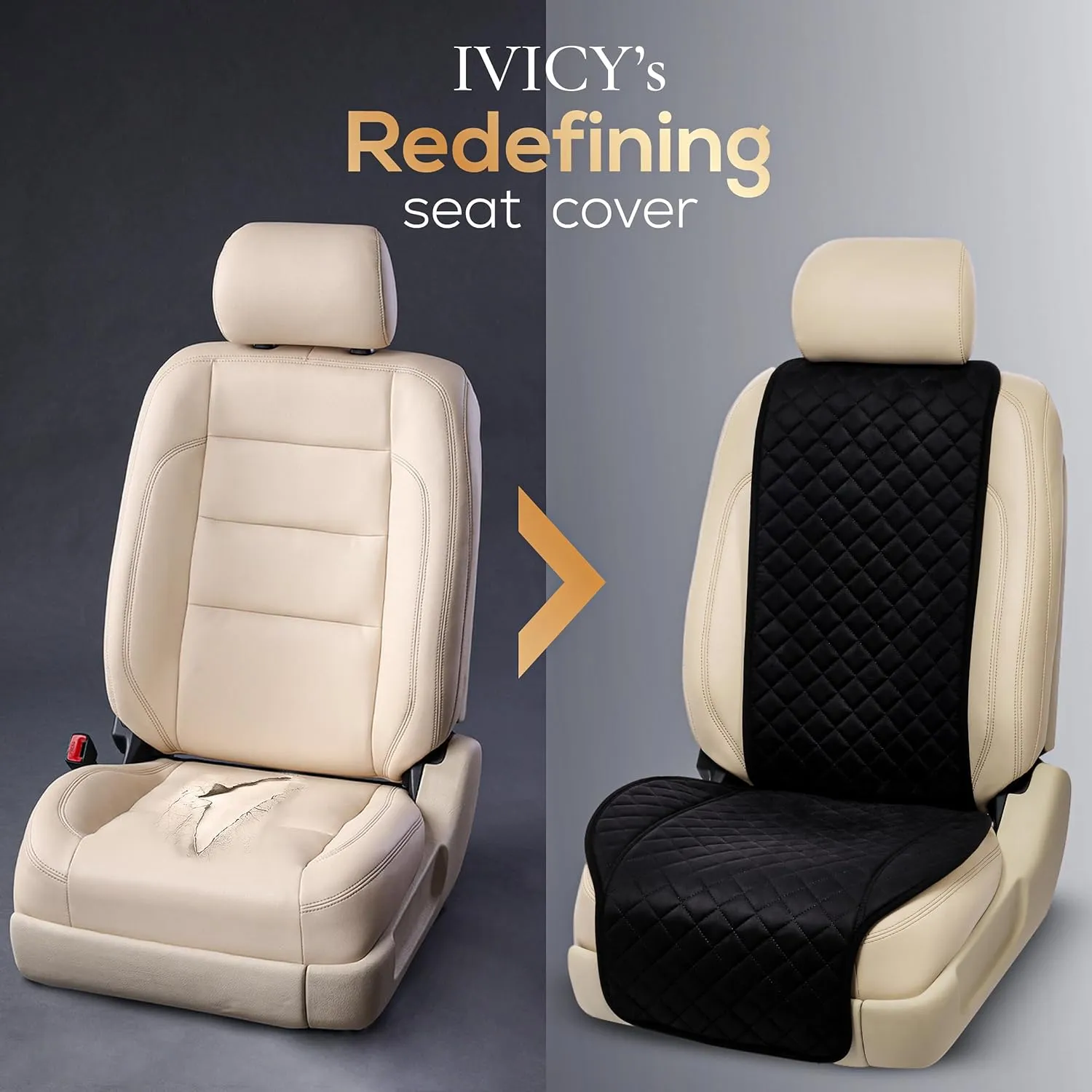 IVICY Suede Car Seat Cover for Cars - Non-Slip Soft & Breathable - Front Car Seat Protector Covers Universal Fits Most Automotive, Vans, SUVs, Trucks - 1 Unit - Black