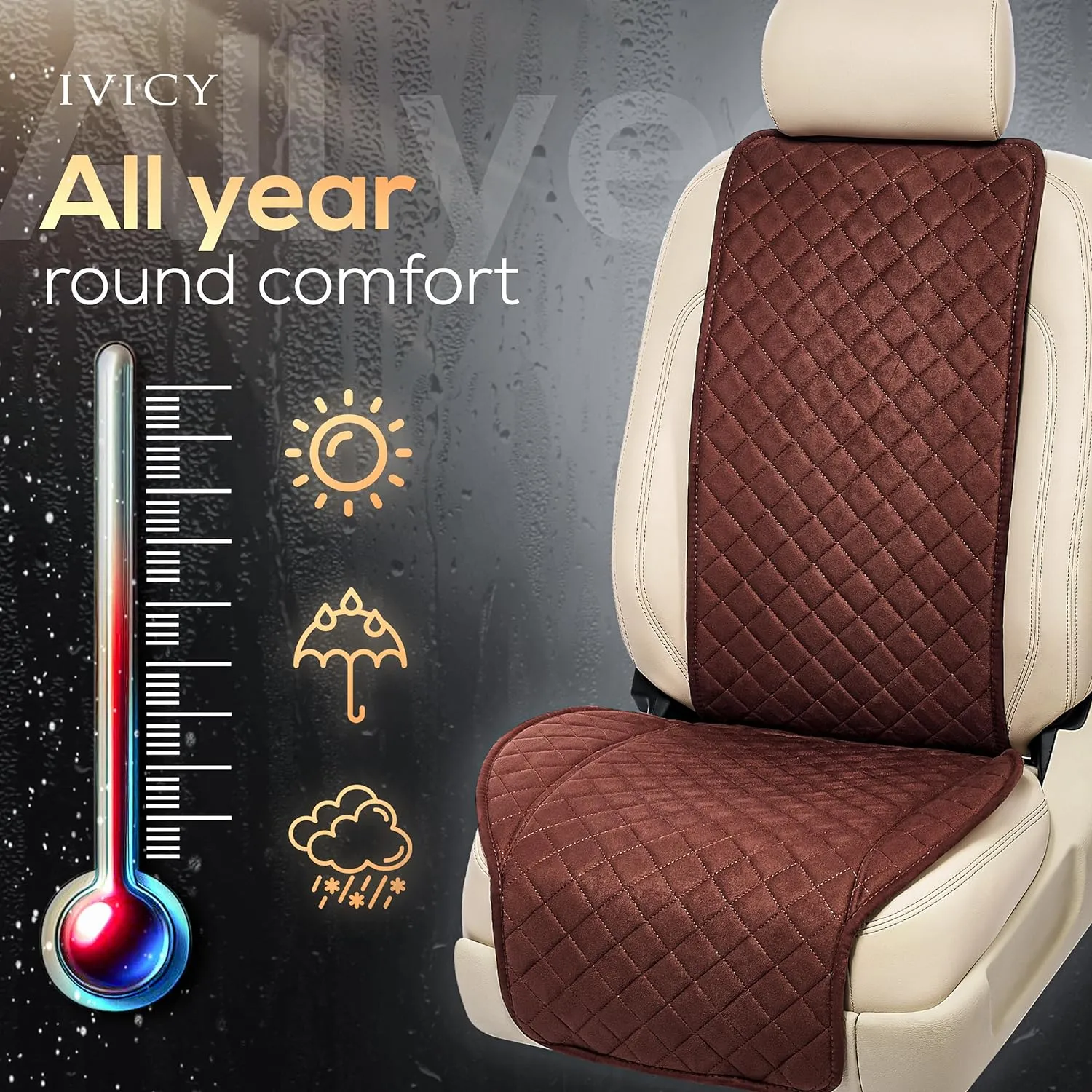 IVICY Suede Car Seat Cover for Cars - Non-Slip Soft & Breathable - Front Car Seat Protector Covers Universal Fits Most Automotive, Vans, SUVs, Trucks - 1 Unit - Brown