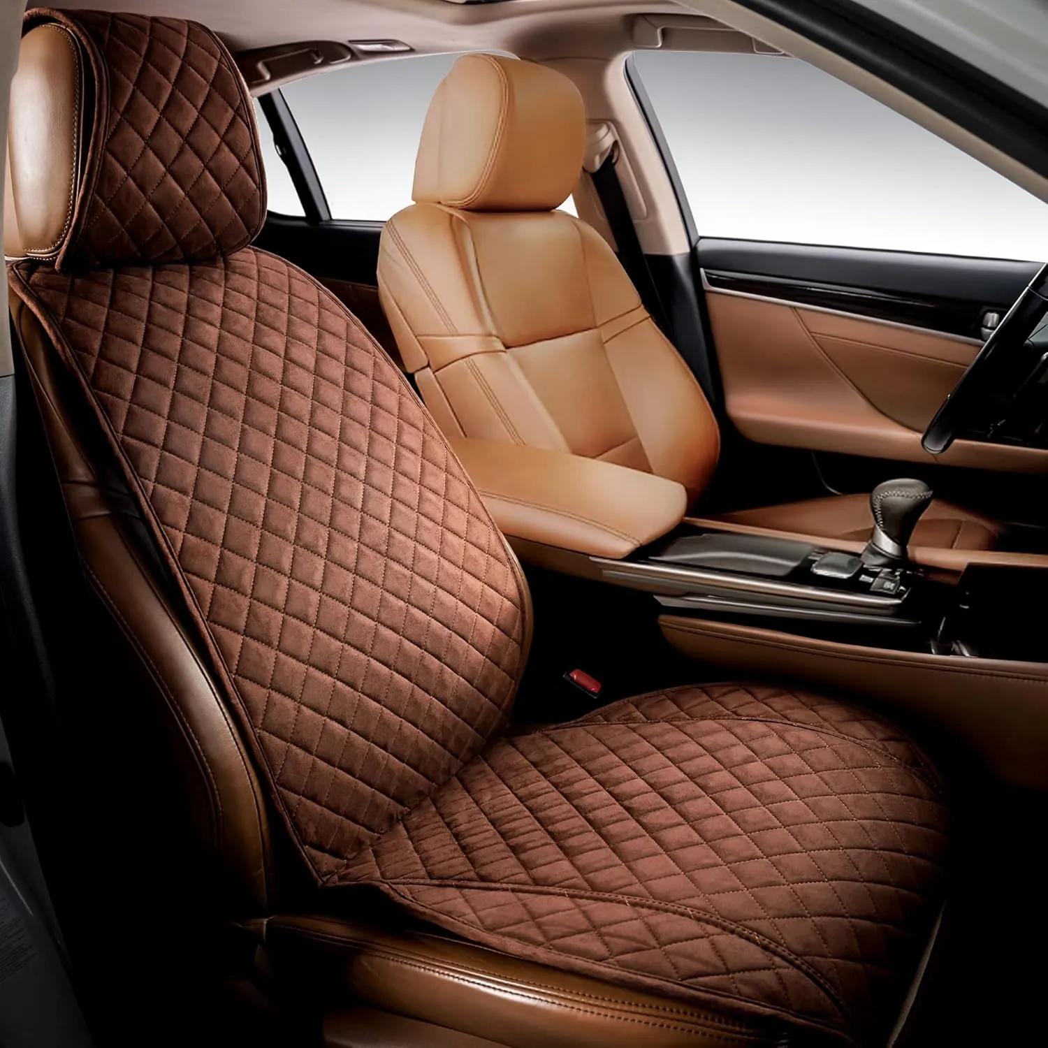 IVICY Suede Car Seat Cover for Cars - Non-Slip Soft & Breathable - Front Car Seat Protector Covers Universal Fits Most Automotive, Vans, SUVs, Trucks - 1 Unit - Brown