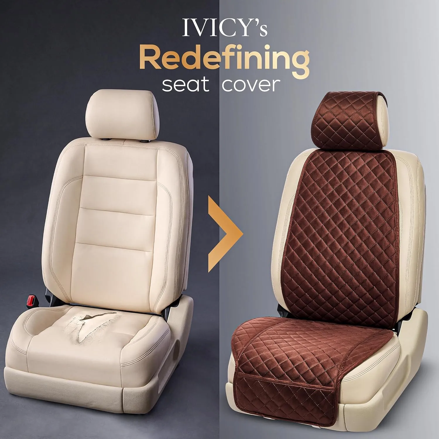 IVICY Suede Car Seat Cover for Cars - Non-Slip Soft & Breathable - Front Car Seat Protector Covers Universal Fits Most Automotive, Vans, SUVs, Trucks - 1 Unit - Brown