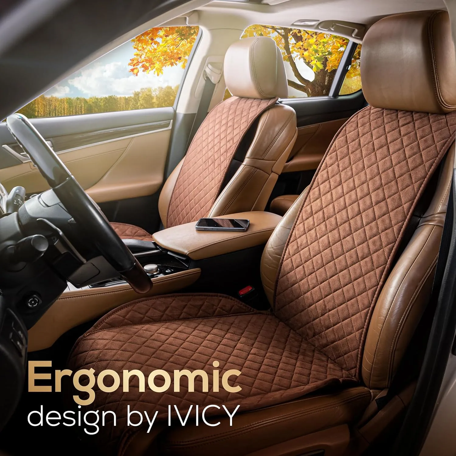 IVICY Suede Car Seat Cover for Cars - Non-Slip Soft & Breathable - Front Car Seat Protector Covers Universal Fits Most Automotive, Vans, SUVs, Trucks - 1 Unit - Brown