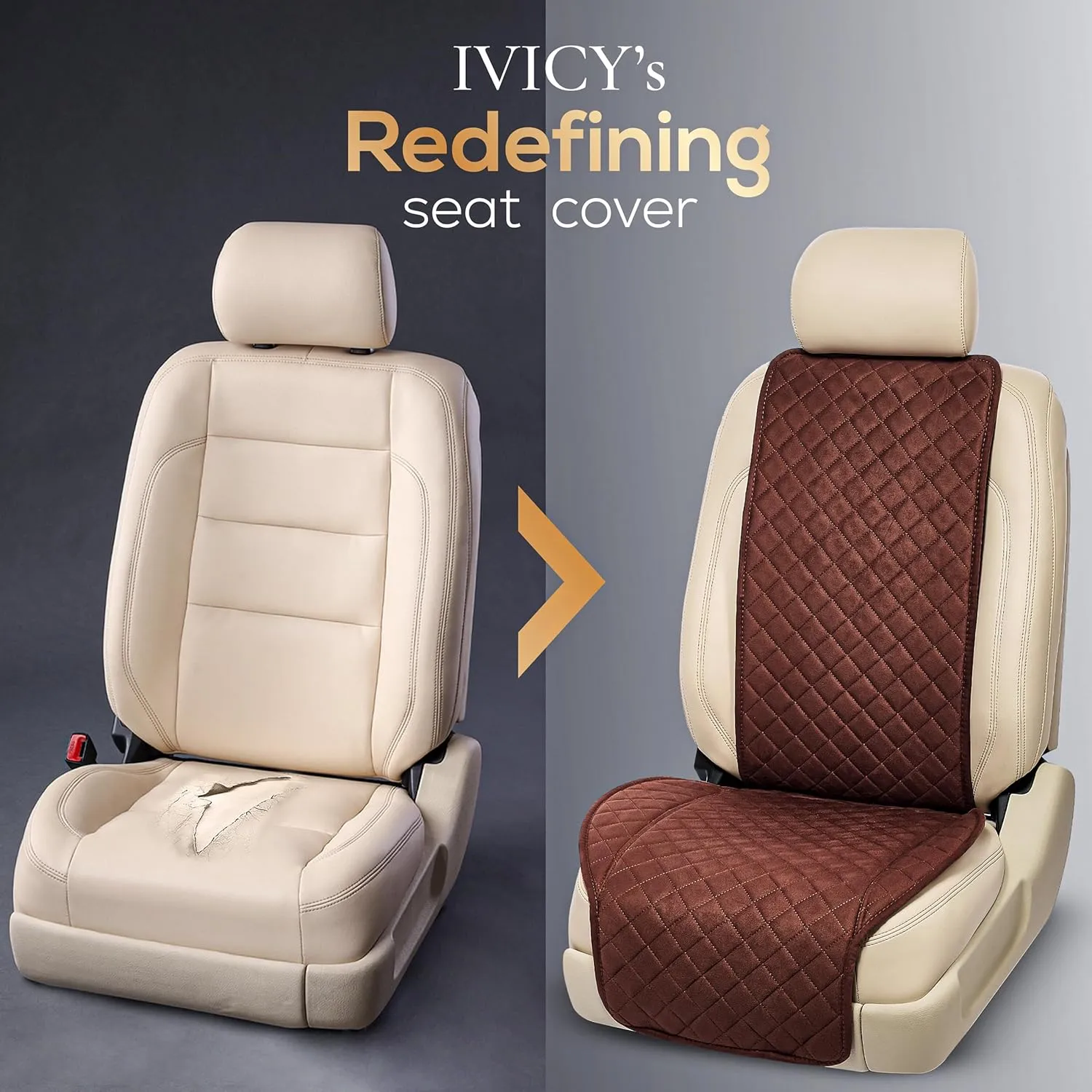 IVICY Suede Car Seat Cover for Cars - Non-Slip Soft & Breathable - Front Car Seat Protector Covers Universal Fits Most Automotive, Vans, SUVs, Trucks - 1 Unit - Brown
