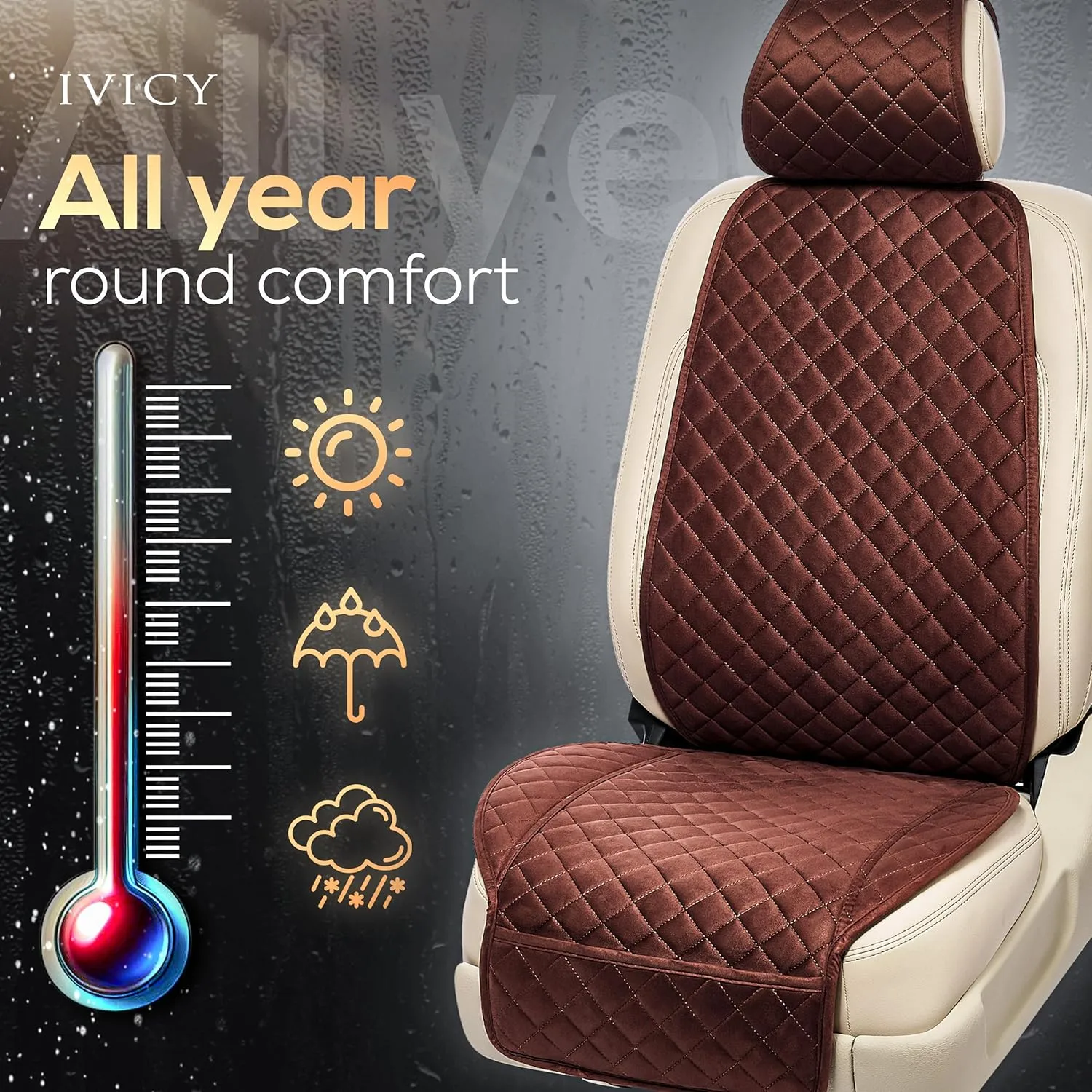IVICY Suede Car Seat Cover for Cars - Non-Slip Soft & Breathable - Front Car Seat Protector Covers Universal Fits Most Automotive, Vans, SUVs, Trucks - 1 Unit - Brown