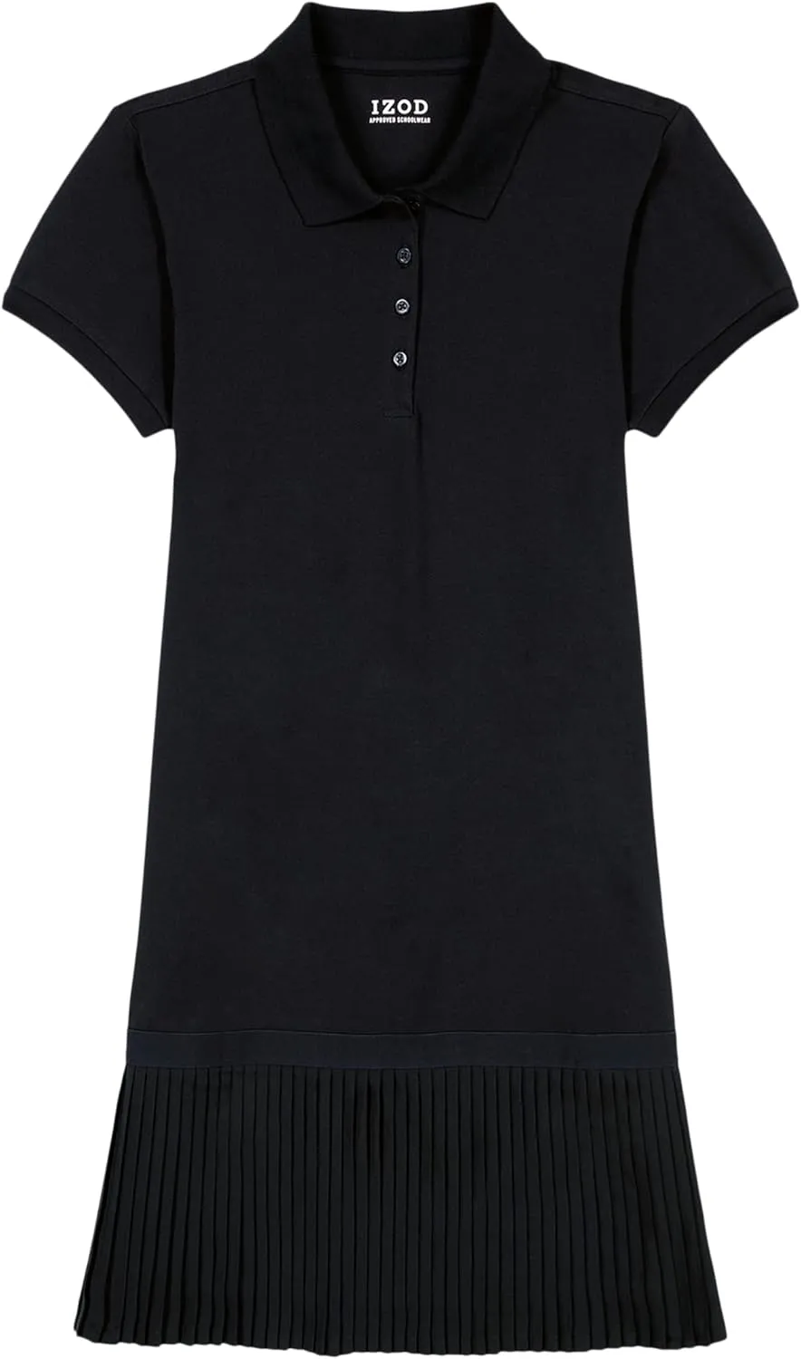 IZOD Girls' Juniors Uniform Short Sleeve Polo Dress, Stretch Pique Material, Dropwaist