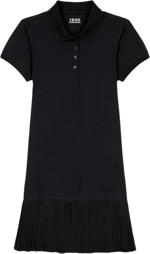 IZOD Girls' Juniors Uniform Short Sleeve Polo Dress, Stretch Pique Material, Dropwaist