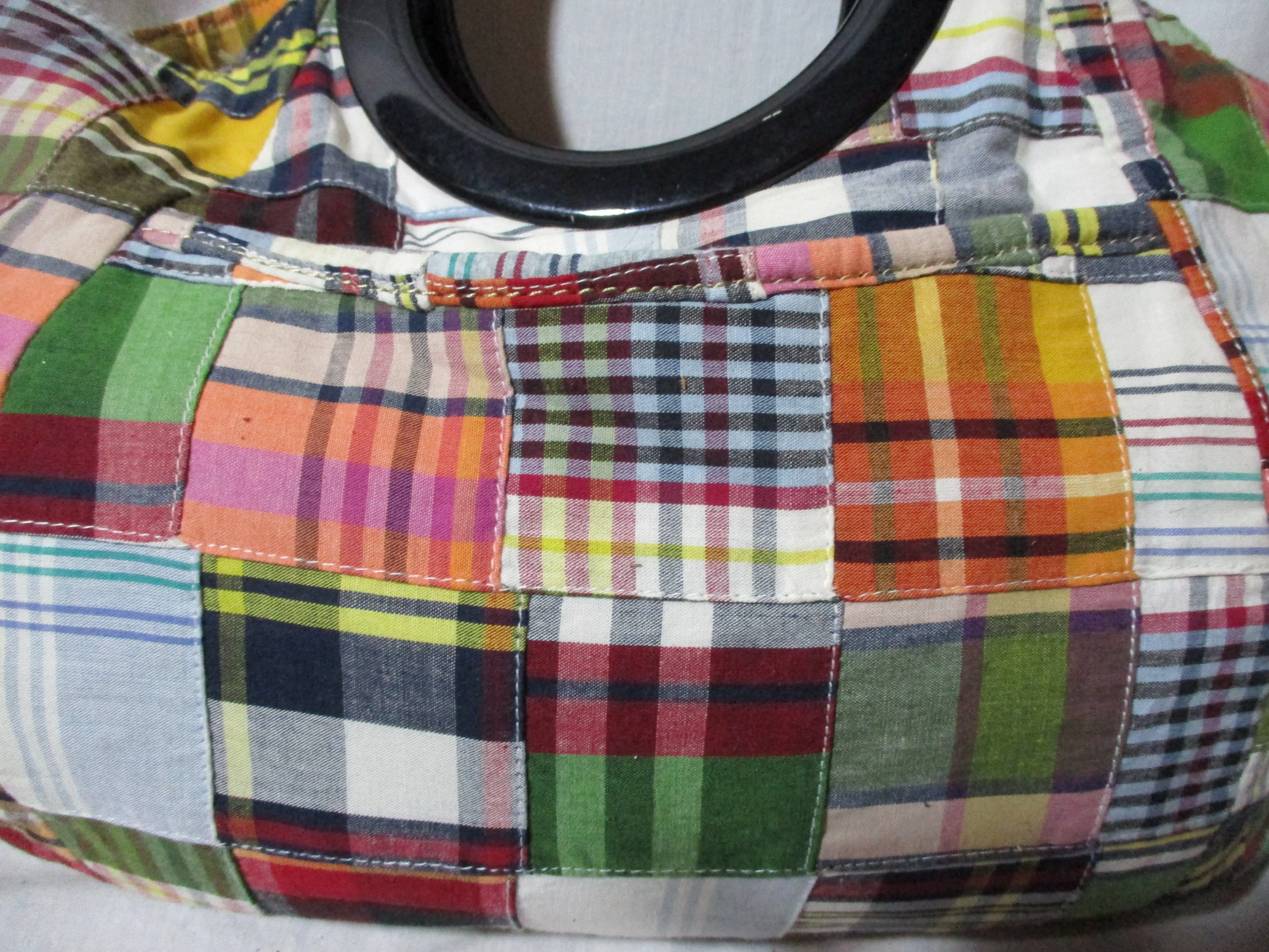 J. CREW PLAID MADRAS hoop loop hobo satchel clutch knitting bag baguette
