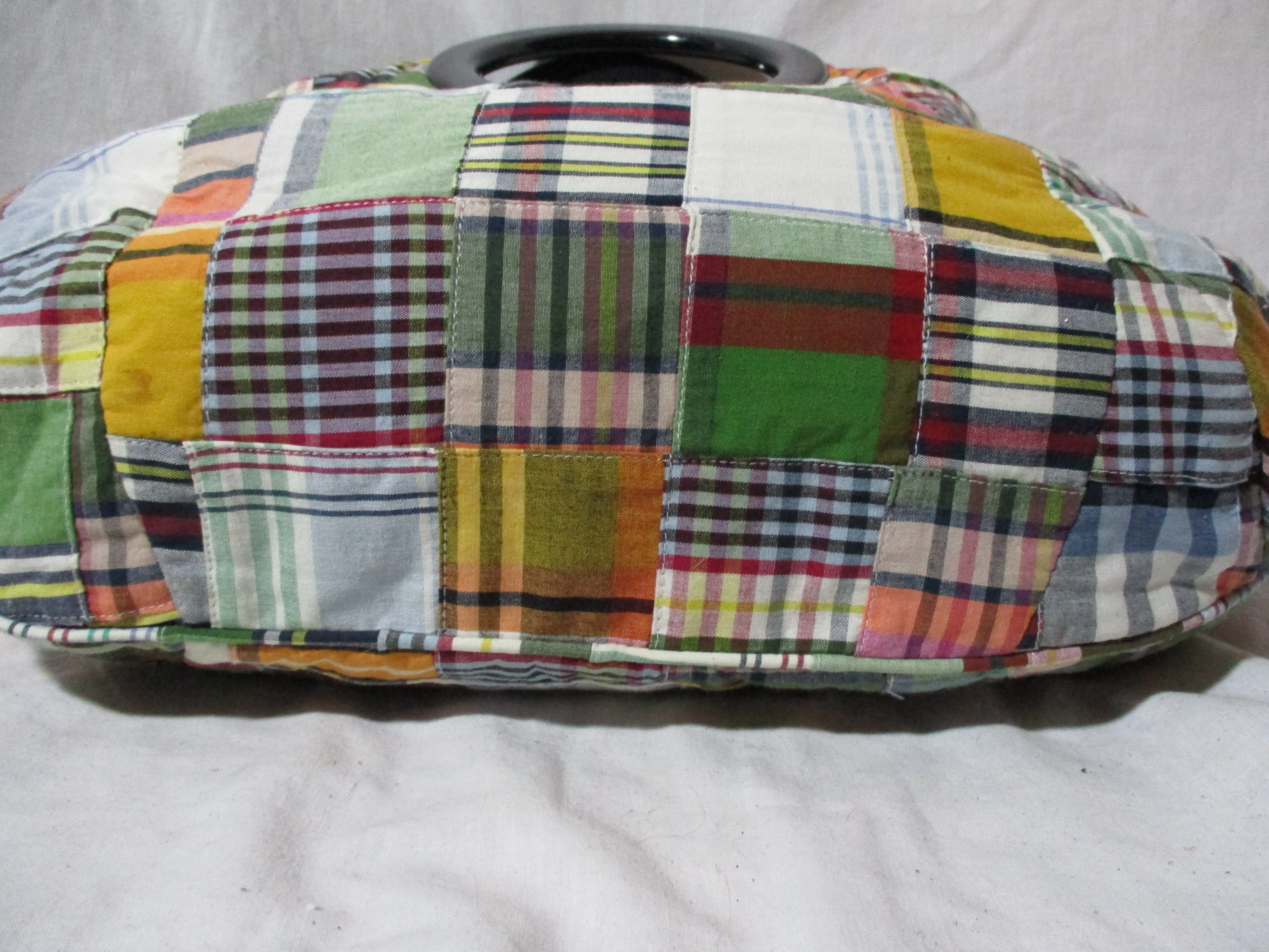 J. CREW PLAID MADRAS hoop loop hobo satchel clutch knitting bag baguette