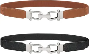 JASGOOD Women Stretchy Waist Belt Retro Elastic Skinny Belt for Ladies with Gold Buckle