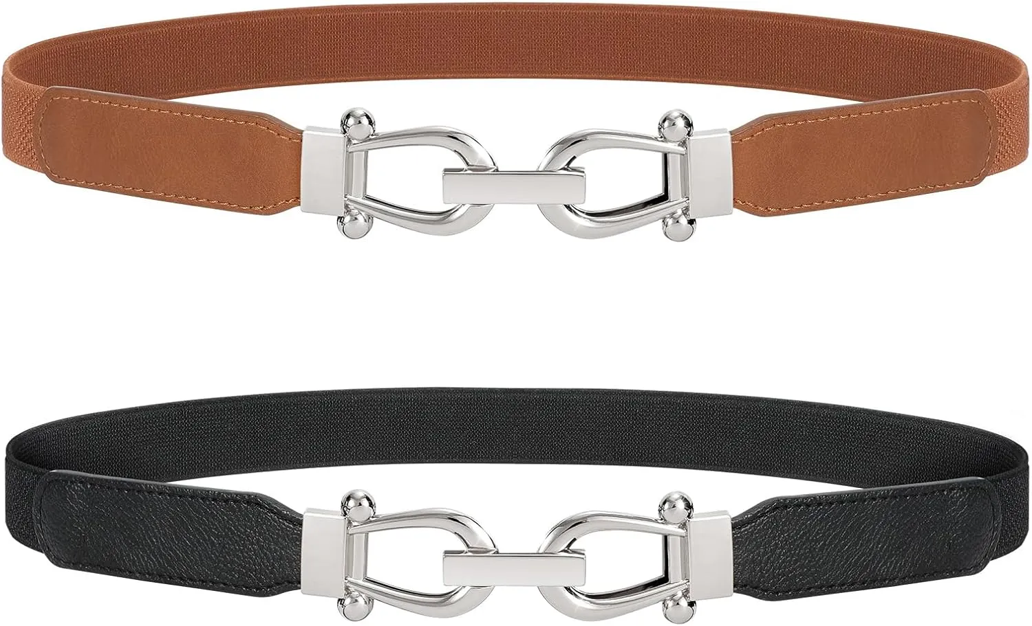 JASGOOD Women Stretchy Waist Belt Retro Elastic Skinny Belt for Ladies with Gold Buckle