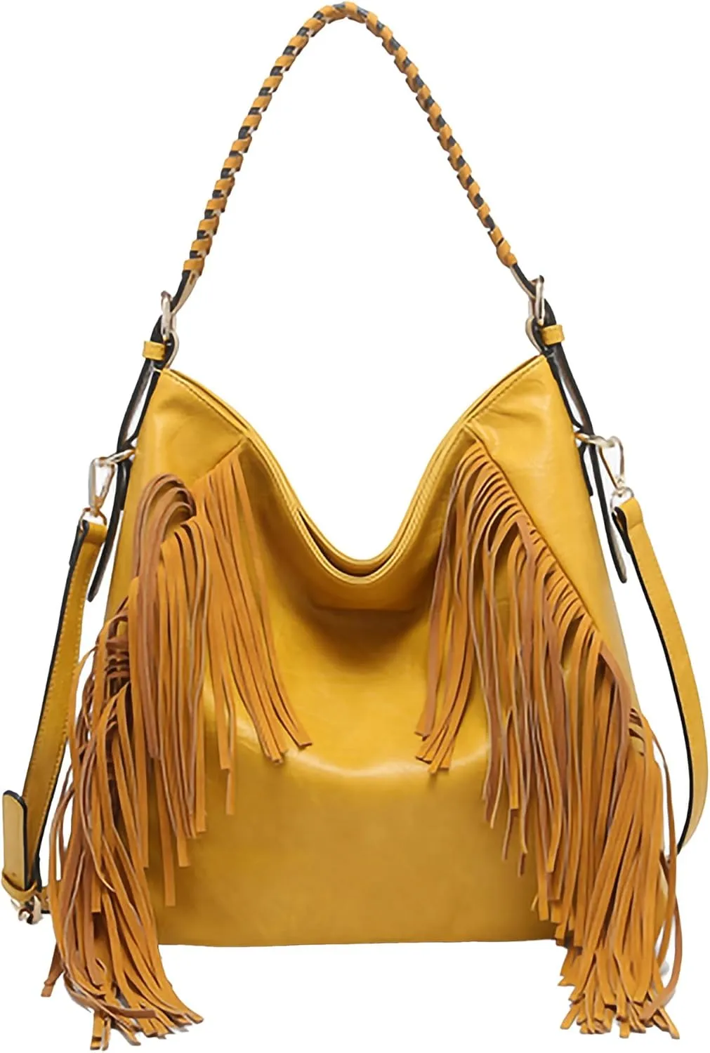 JEN & CO. Sav Distressed Hobo with Fringe Detail, Vegan Leather Crossbody Handbag Purse