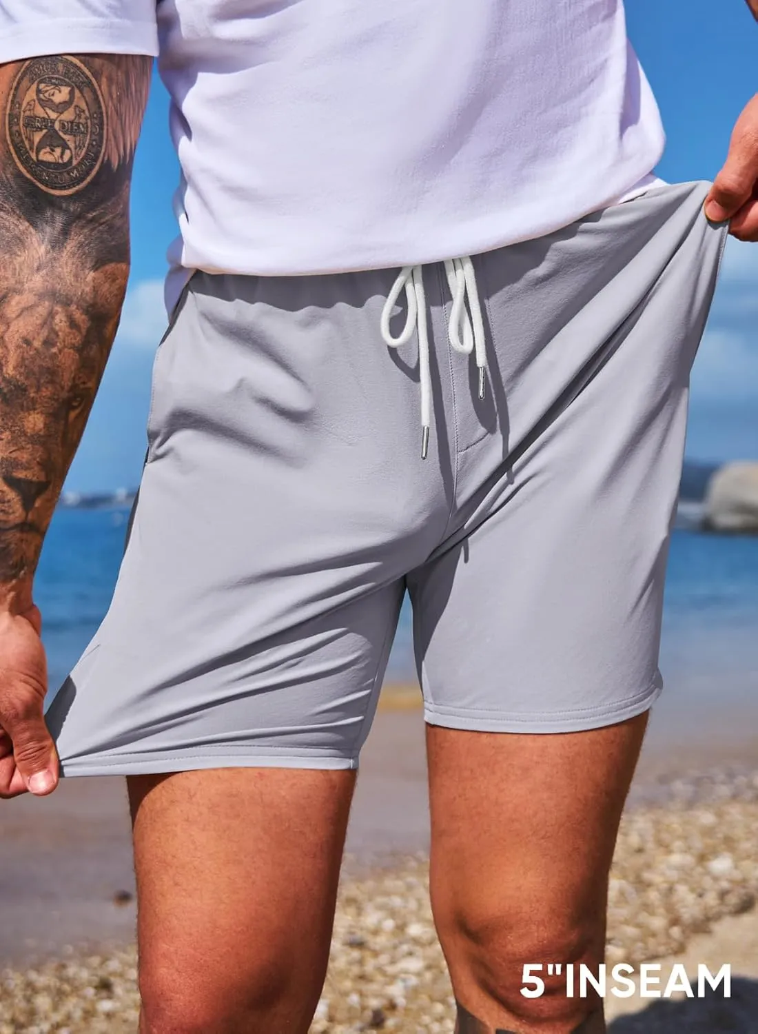 JMIERR Men's Casual Shorts 5"/ 7" Drawstring Summer Quick Dry Beach Stretch Waist Athletic Gym Short