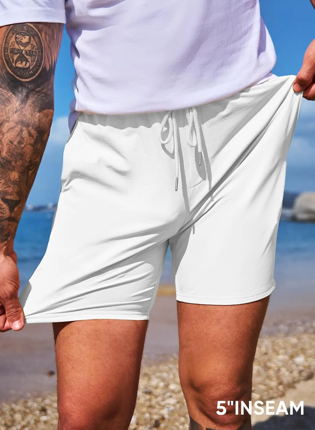 JMIERR Men's Casual Shorts 5"/ 7" Drawstring Summer Quick Dry Beach Stretch Waist Athletic Gym Short
