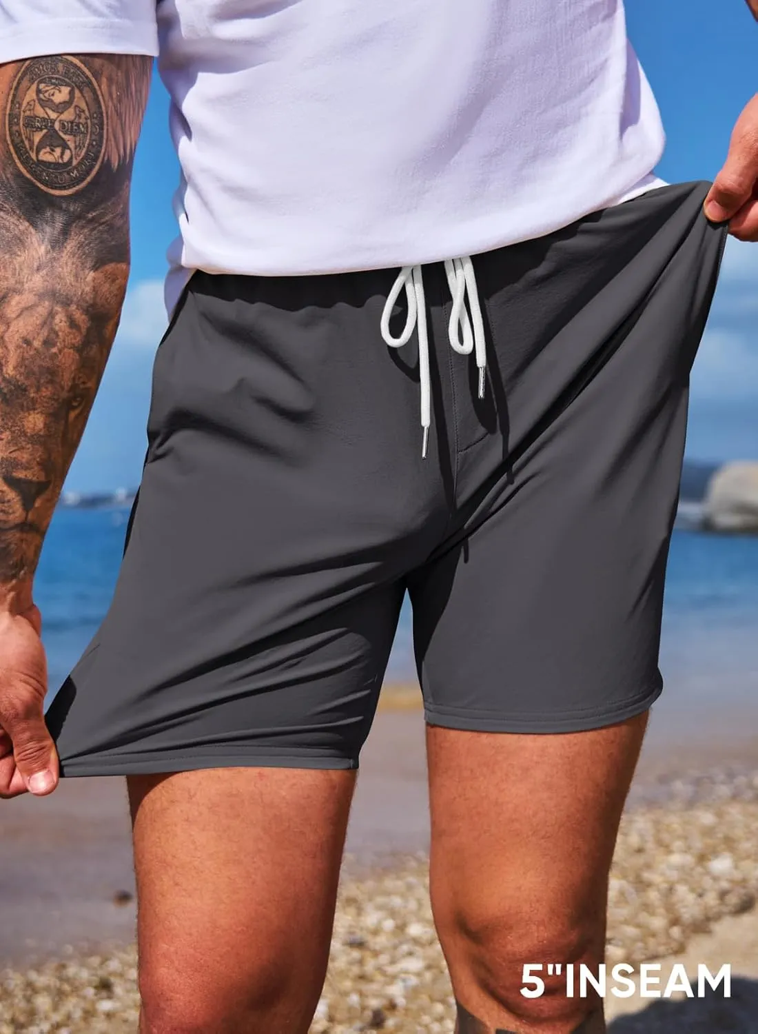JMIERR Men's Casual Shorts 5"/ 7" Drawstring Summer Quick Dry Beach Stretch Waist Athletic Gym Short