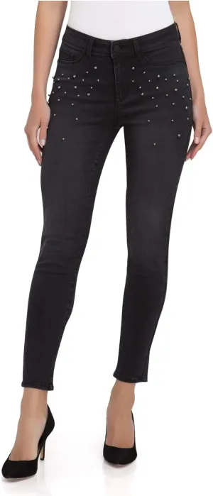 Jordache Women's High Rise Super Skinny Ankle with Pearls (Black, 16, W32 x L28)