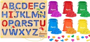 JoyCat Magnetic Letters with Magnetic Letter Board, Wooden Alphabet Tracing Board for Toddlers ABC Magnets Letter Writing Practice, Preschool Learning Educational Toys for Kids 3-5