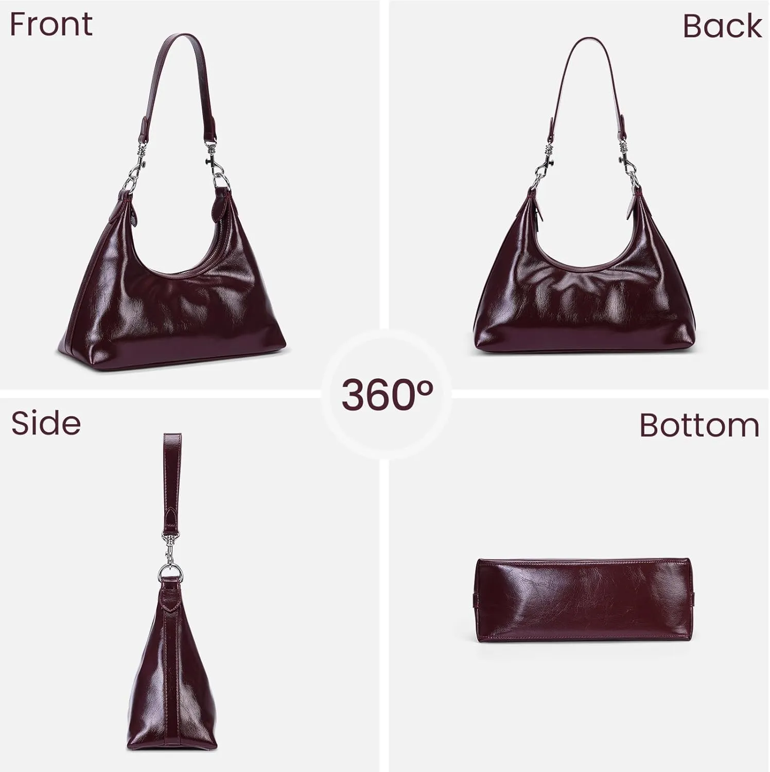 JQWSVE Crescent Shoulder Bags for Women Glossy Leather Hobo Handbag Trendy Crossbody Bag with Adjustable Strap