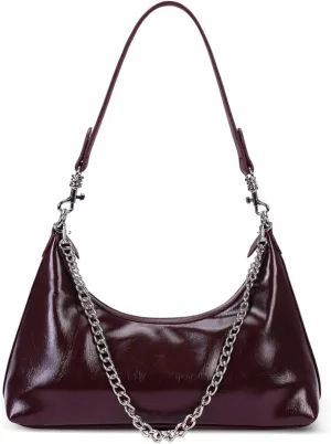 JQWSVE Crescent Shoulder Bags for Women Glossy Leather Hobo Handbag Trendy Crossbody Bag with Adjustable Strap