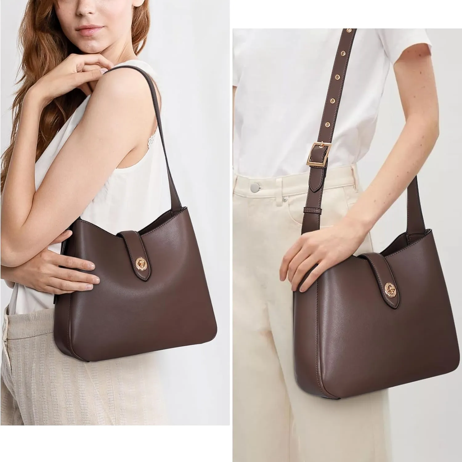 JQWSVE Hobo Bags for Women Vegan Leather Shoulder Handbag Vintage Tote Bag Bucket Bag with Adjustable Strap
