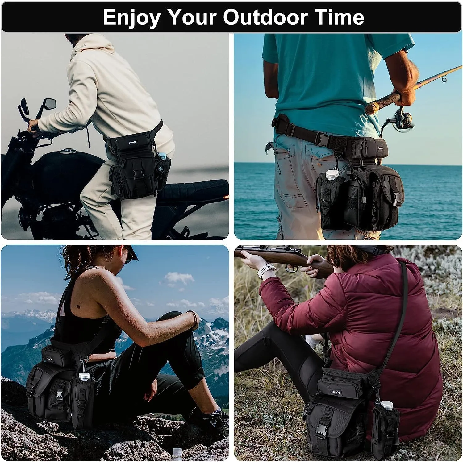 Jueachy Drop Leg Bag for Men Tactical Metal Detecting Thigh Pack with Water Bottle Pouch