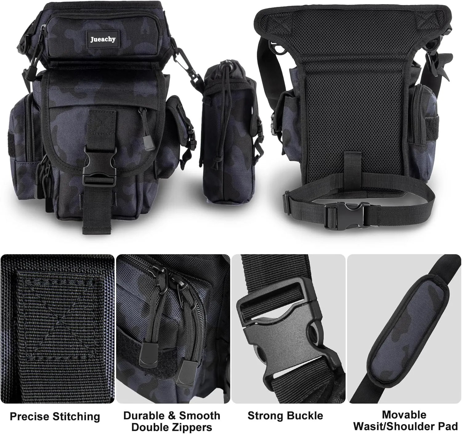 Jueachy Drop Leg Bag for Men Tactical Metal Detecting Thigh Pack with Water Bottle Pouch