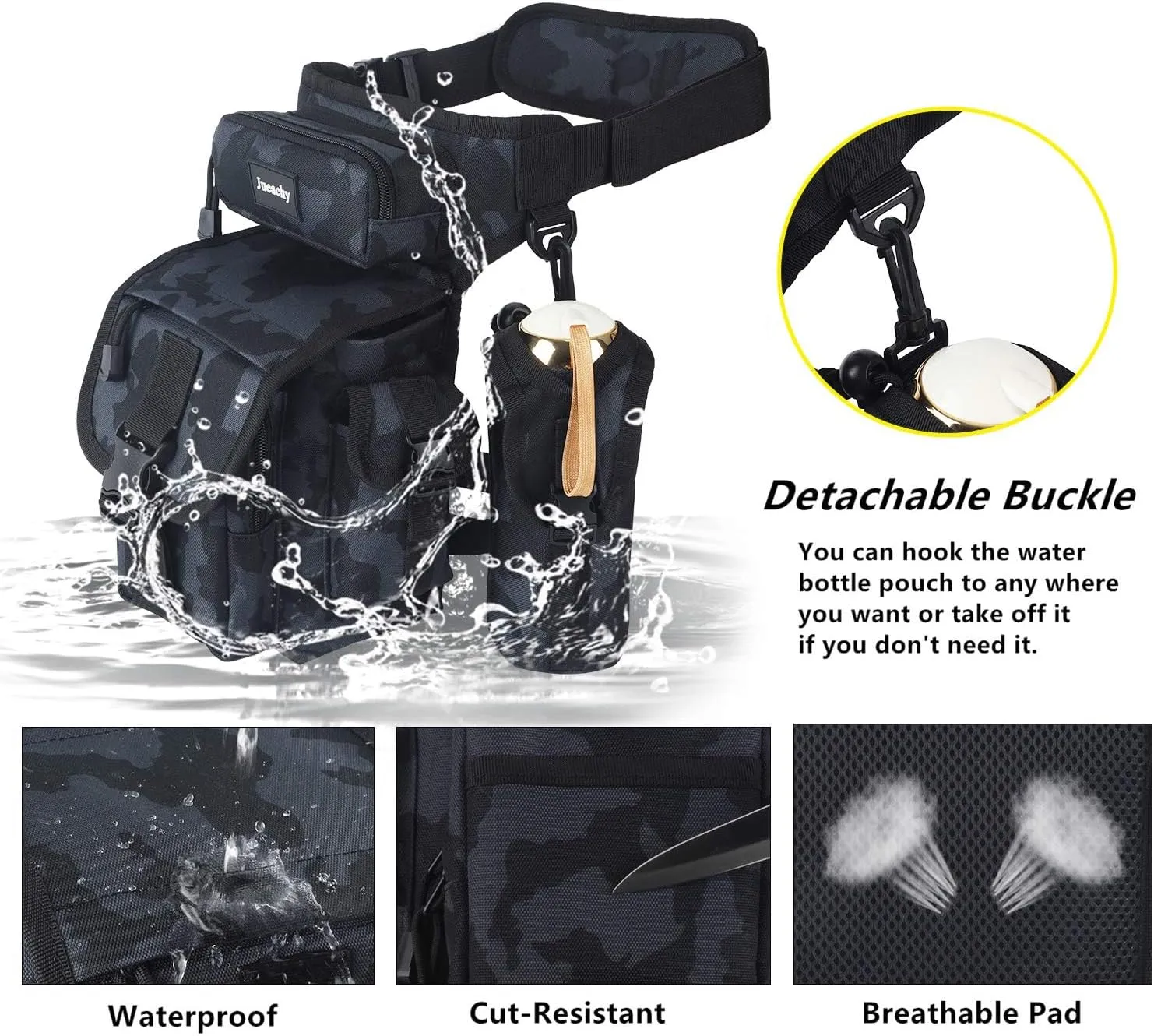Jueachy Drop Leg Bag for Men Tactical Metal Detecting Thigh Pack with Water Bottle Pouch