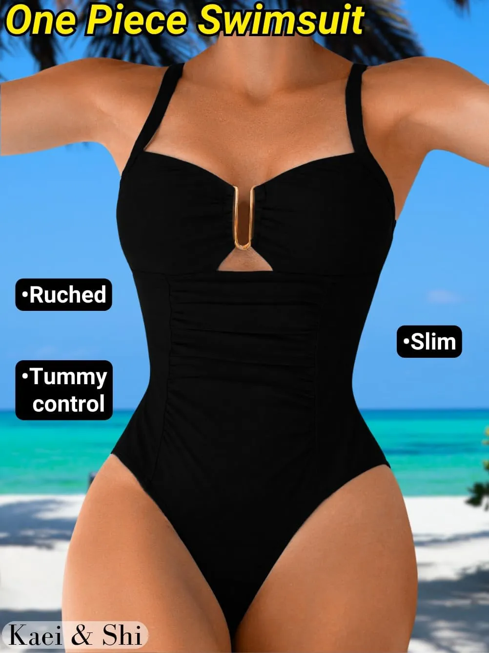 Kaei&Shi One Piece Swimsuit Women Tummy Control,Bathing Suit,Slimming Ruched Corset Cheeky Swimsuits
