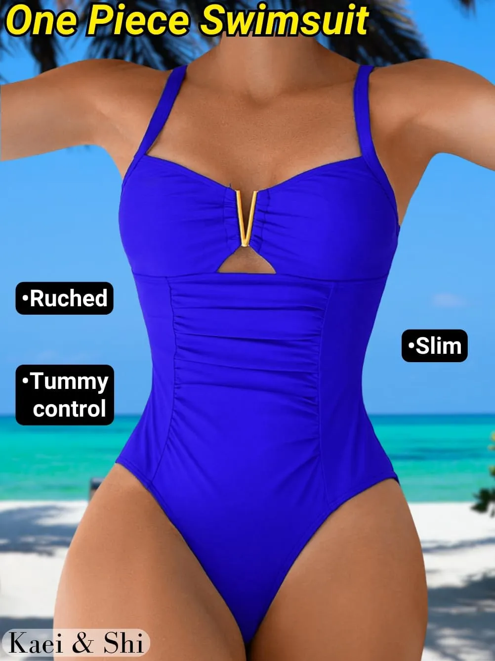 Kaei&Shi One Piece Swimsuit Women Tummy Control,Metal Piece V Wire Bathing Suit,Ruched Corset Cheeky Swimsuits Beach Pool