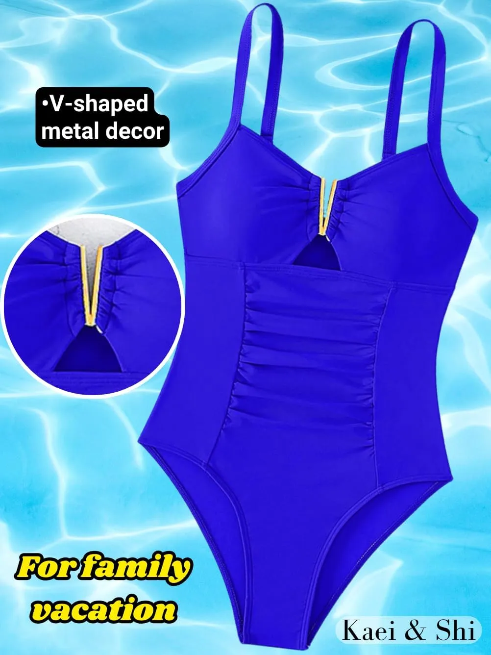 Kaei&Shi One Piece Swimsuit Women Tummy Control,Metal Piece V Wire Bathing Suit,Ruched Corset Cheeky Swimsuits Beach Pool