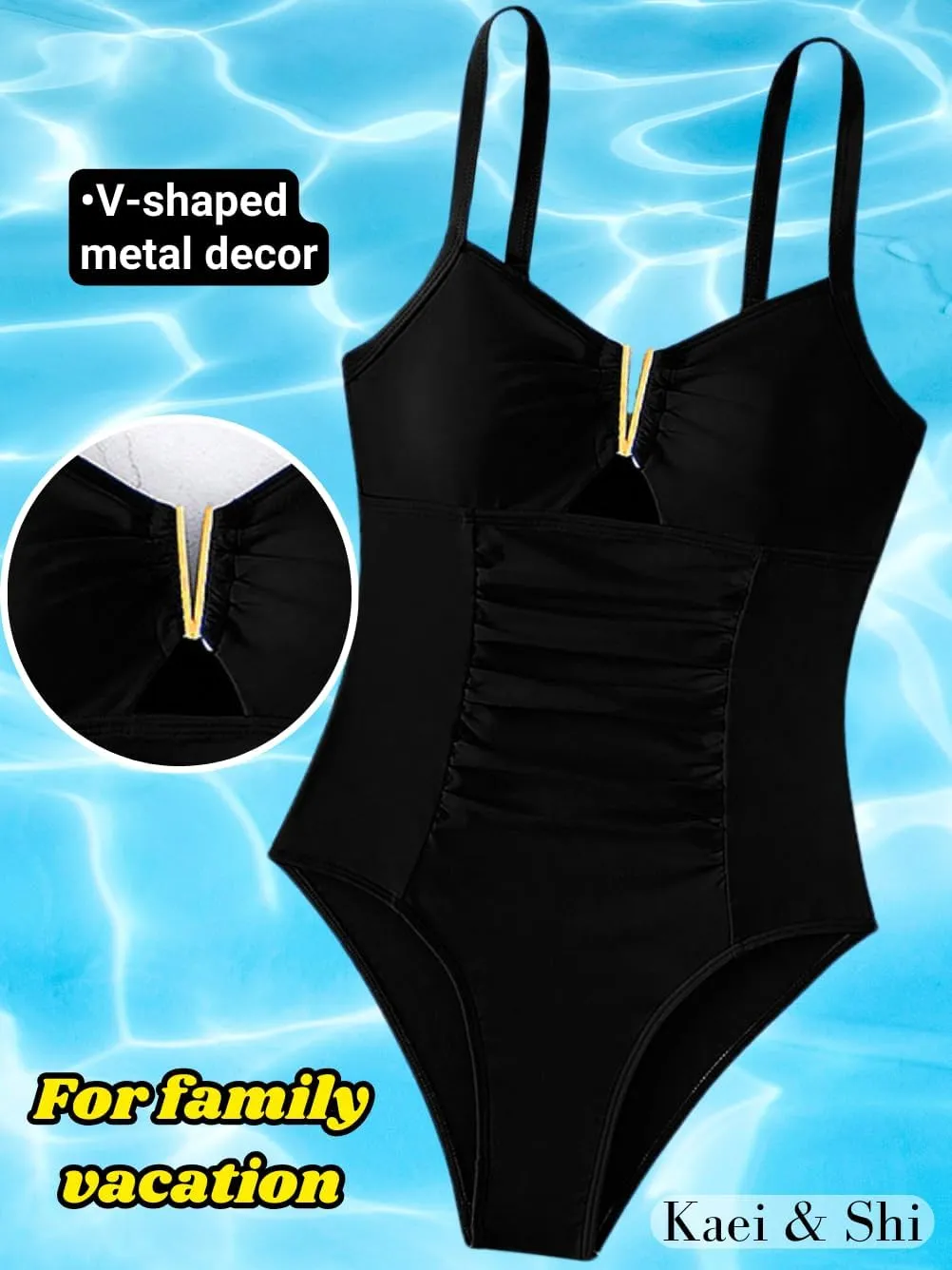 Kaei&Shi One Piece Swimsuit Women Tummy Control,Metal Piece V Wire Bathing Suit,Ruched Corset Cheeky Swimsuits Beach Pool